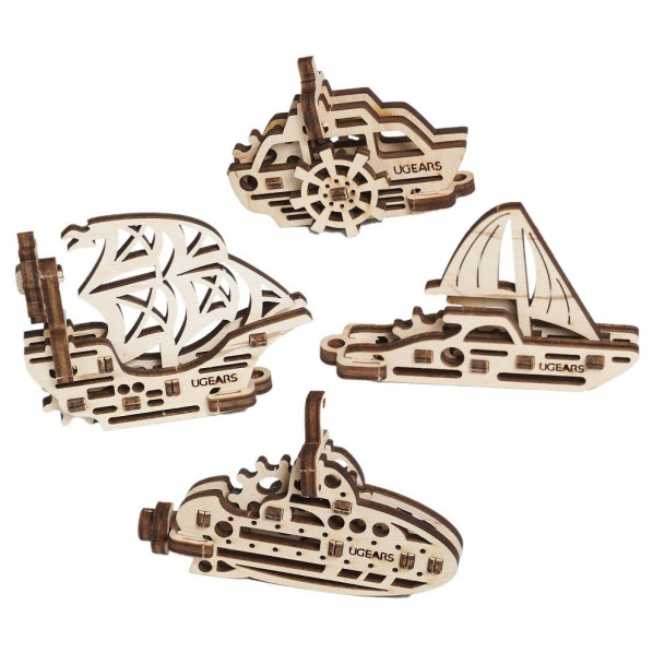 Ugears 3D dřevěné mechanické puzzle 4 mechanické přívěšky Plavidla Ugears 3D dřevěné mechanické puzzle 4 mechanické přívěšky Plavidla
