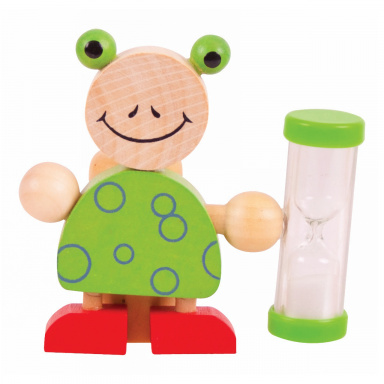 Bigjigs Toys Stojanček na kefku s presýpacími hodinami 1ks Žabka