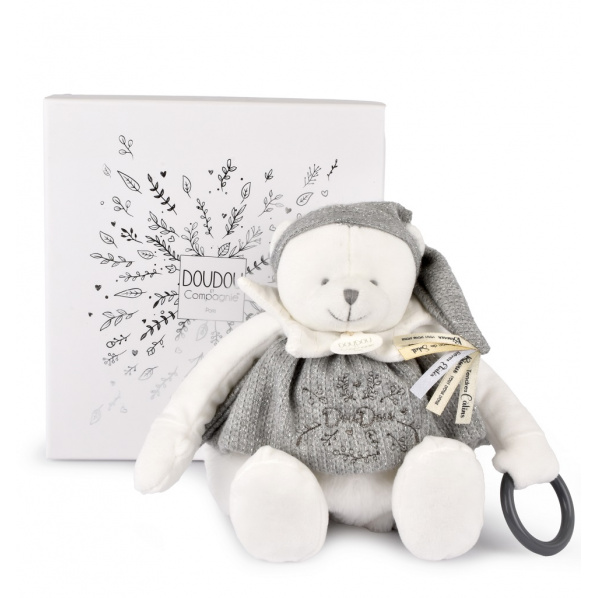 Doudou Dárková sada Plyšový lední medvídek s kroužkem 30 cm šedý Doudou Dárková sada Plyšový lední medvídek s kroužkem 30 cm šedý