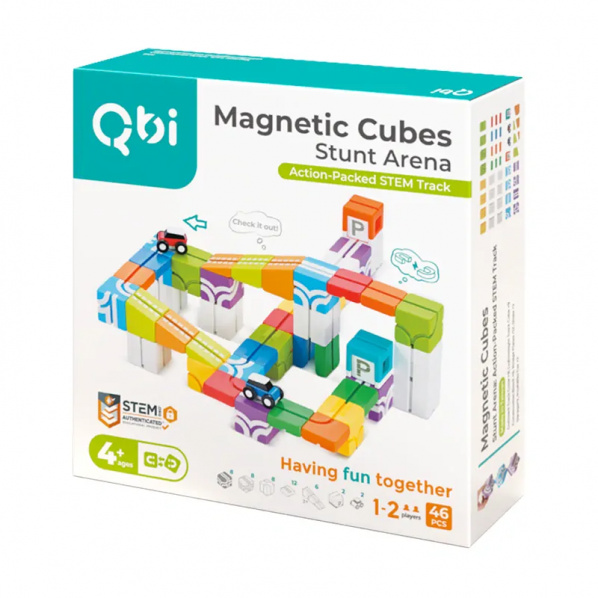 Qbi 116 Stunt Arena Action-Packed STEM Track – kreatívna magnetická stavebnica s autíčkami