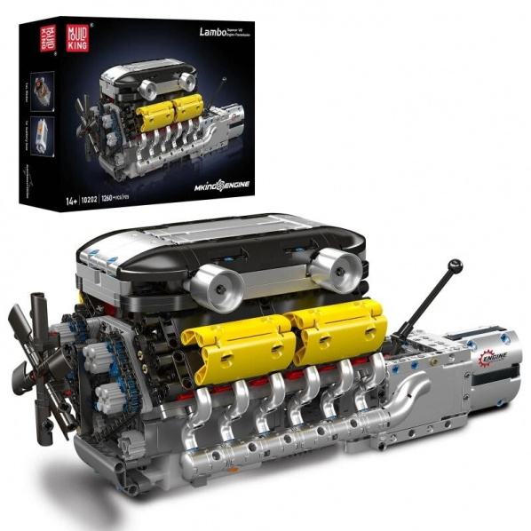 Mould King 10202 Automobilový 12-valcový motor LAMBO V12 s prevodovkou