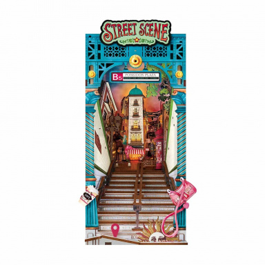 RoboTime 3D skládačka Zarážka na knihy Miniatura domečku Městská ulice