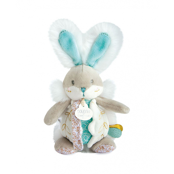 Doudou Hračka zajíček s chrastítkem a úchytem na dudlík 21 cm tyrkysová Doudou Hračka zajíček s chrastítkem a úchytem na dudlík 21 cm tyrkysová