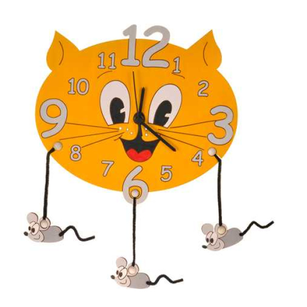 DoDo Dětské dřevěné hodiny kočka s myškami