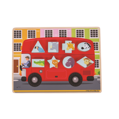 Bigjigs Toys Vkládací puzzle autobus se zvířátky
