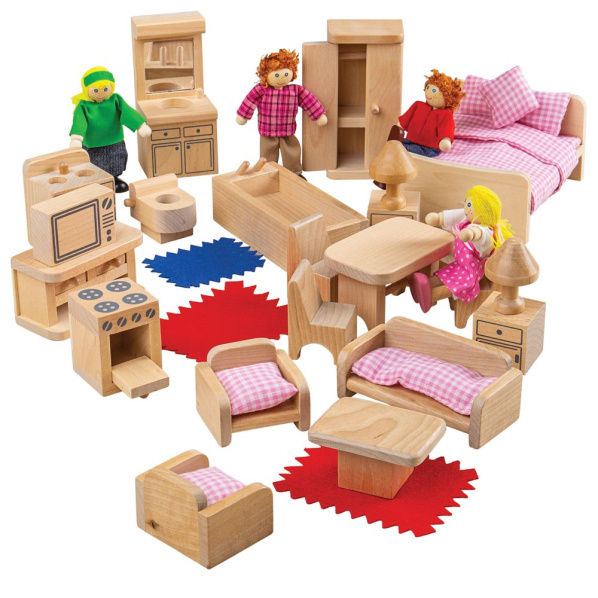 Bigjigs Toys Sada nábytku do domečku a postaviček rodiny Bigjigs Toys Sada nábytku do domečku a postaviček rodiny