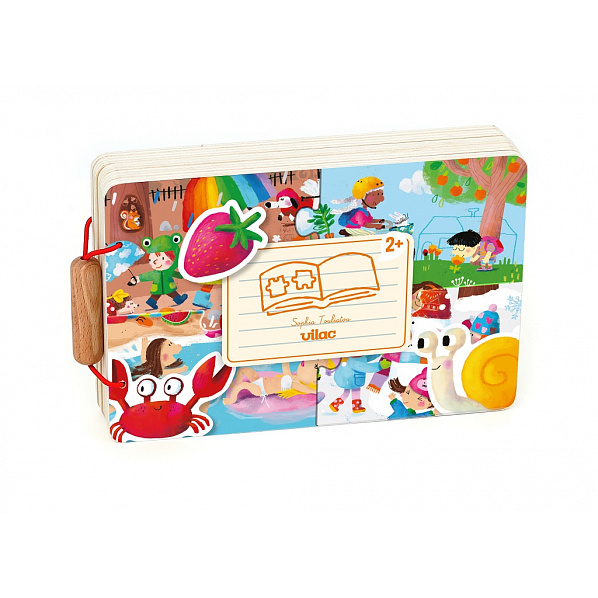 Vilac Dřevěná knížka s puzzle 4 roční období
