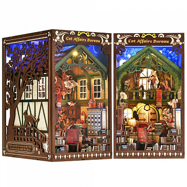 2Kids Toys 3D skládačka Zarážka na knihy Miniatura domečku Úřad pro záležitosti koček