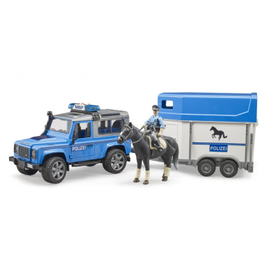 Bruder 2588 Policajný Land Rover s prepravníkom, koňom a figúrkou