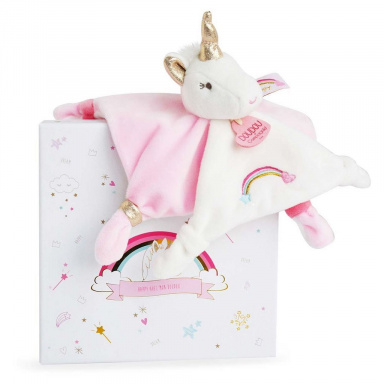 Doudou Dárková sada - plyšový muchláček jednorožec růžový 20 cm