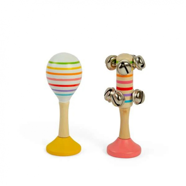 Bigjigs Toys Sada Rumba koule žlutá a rolničky růžové Bigjigs Toys Sada Rumba koule žlutá a rolničky růžové