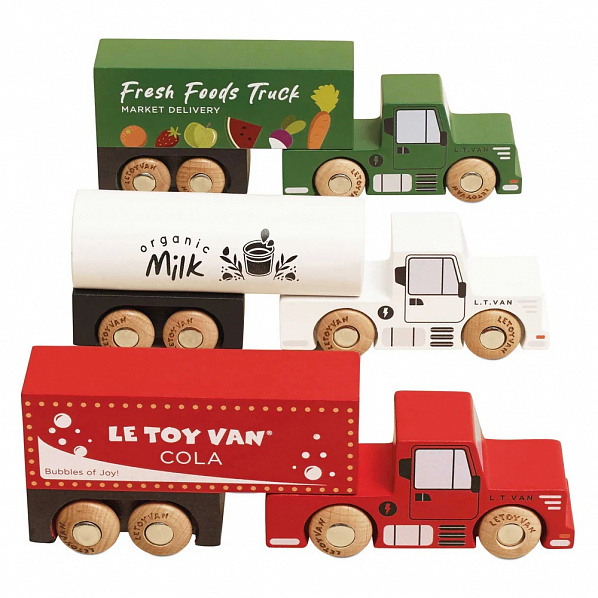 Le Toy Van Set dřevěných nákladních aut s přívěsy Le Toy Van Set dřevěných nákladních aut s přívěsy