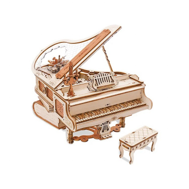 RoboTime 3D Dřevěná hrací skříňka Kouzelné piano (mechanický pohon)