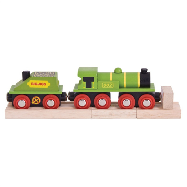 Bigjigs Rail Zelená lokomotíva s tendrom + 3 koľaje Bigjigs Rail Zelená lokomotíva s tendrom + 3 koľaje
