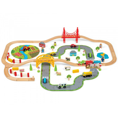 Bigjigs Rail Drevená vláčikodráha s vidieckou cestou 80 dielov