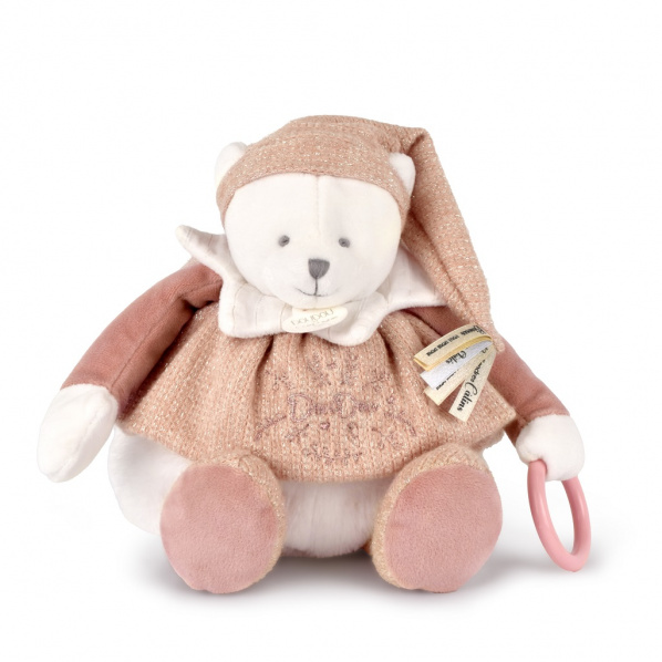 Doudou Dárková sada Plyšový lední medvídek s kroužkem 30 cm růžový Doudou Dárková sada Plyšový lední medvídek s kroužkem 30 cm růžový