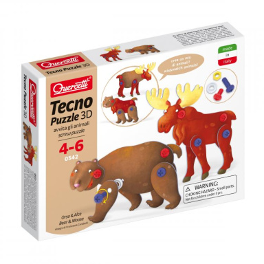 Quercetti 00542 Tecno Puzzle 3D - medveď a los