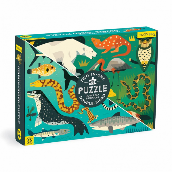 Mudpuppy Oboustranné puzzle Pozemní a mořští predátoři 100 dílků Mudpuppy Oboustranné puzzle Pozemní a mořští predátoři 100 dílků