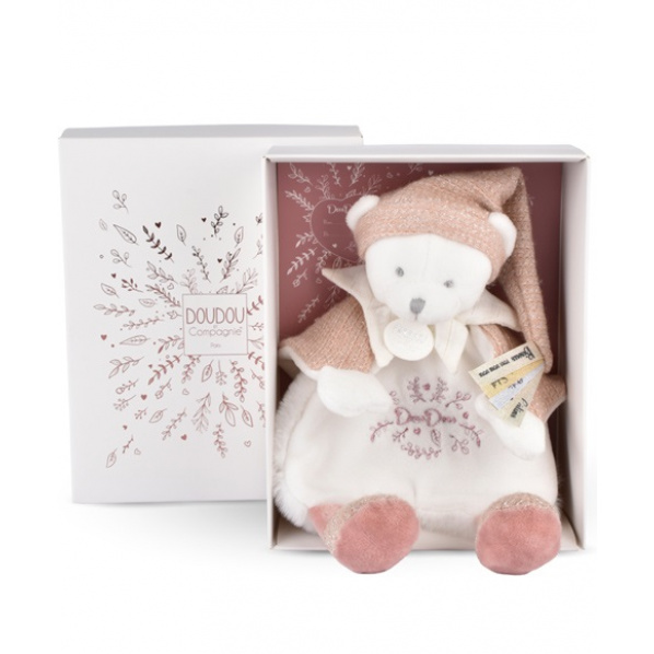 Doudou Dárková sada Plyšový muchláček medvídek s čepičkou růžový 25 cm Doudou Dárková sada Plyšový muchláček medvídek s čepičkou růžový 25 cm