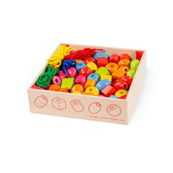 Bigjigs Toys Dřevěné navlékací korálky v bedýnce Bigjigs Toys Dřevěné navlékací korálky v bedýnce
