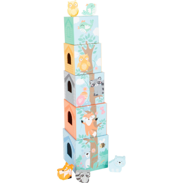 Small Foot Skladacia veža pastelová so zvieratkami