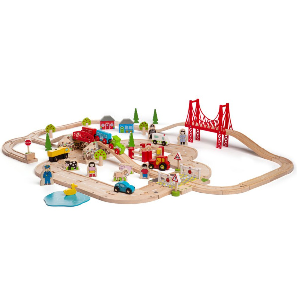 Bigjigs Rail Drevená vláčikodráha s vidieckou cestou 80 dielov Bigjigs Rail Drevená vláčikodráha s vidieckou cestou 80 dielov