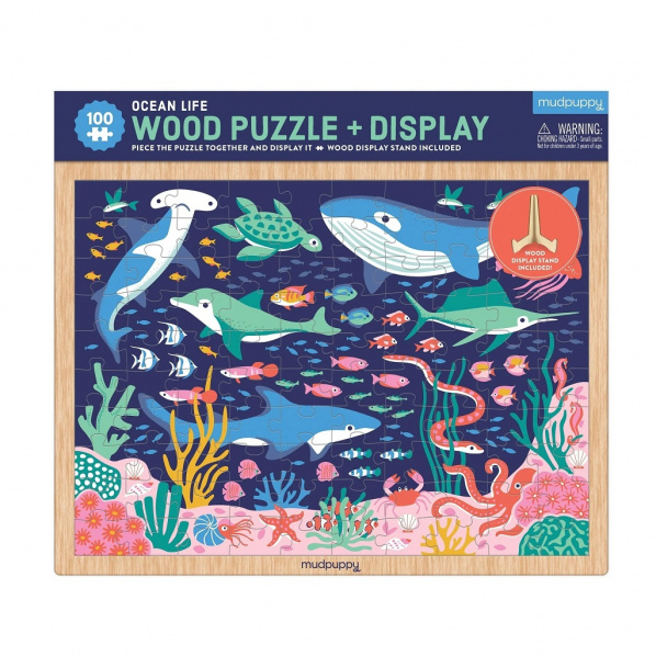 Mudpuppy Dřevěné puzzle Život v oceánu + stojan 100 dílků Mudpuppy Dřevěné puzzle Život v oceánu + stojan 100 dílků