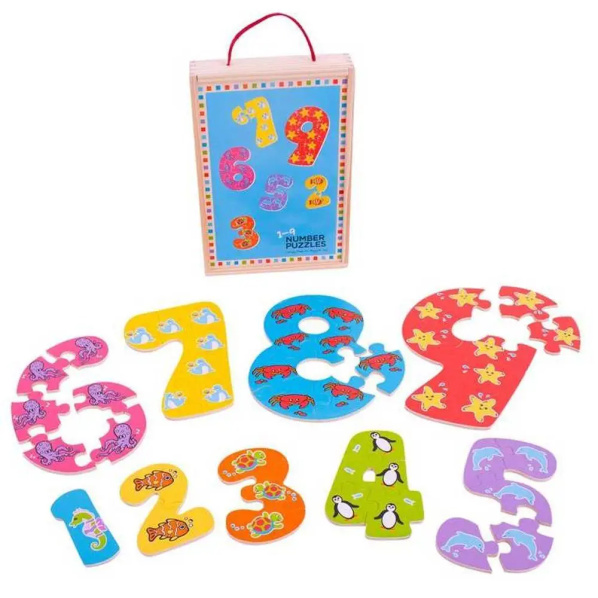 Bigjigs Toys – Drevené puzzle: čísla 1 – 9 Bigjigs Toys – Drevené puzzle: čísla 1 – 9