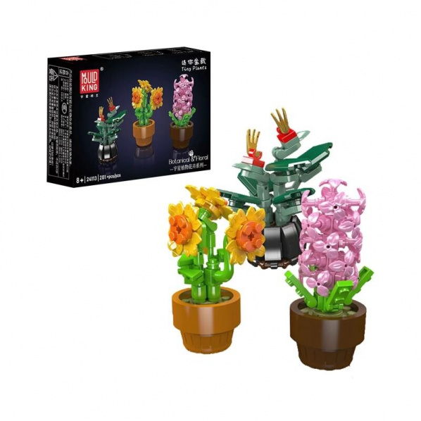 Mould King 24113 Mini kvety v črepníku – Slnečnica, Čerešňový kvet, Kvet fantázie