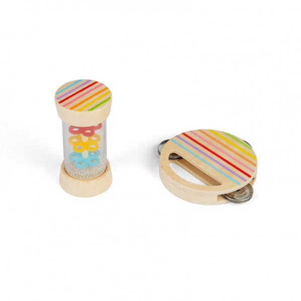Bigjigs Toys Mini sada dešťová hůlka a tamburína Bigjigs Toys Mini sada dešťová hůlka a tamburína