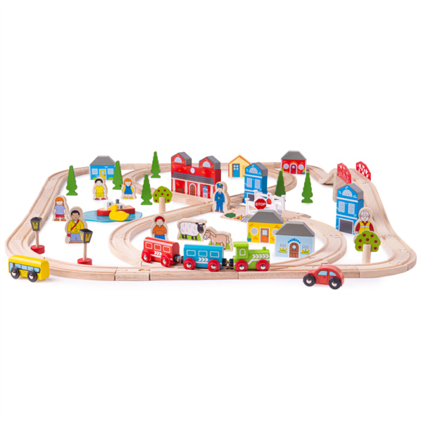 Bigjigs Rail Drevená vláčikodráha mesto a dedina 91 dielov Bigjigs Rail Drevená vláčikodráha mesto a dedina 91 dielov