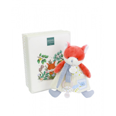 Doudou Dárková sada Plyšová liška Romarin s úchytem na dudlík 19 cm
