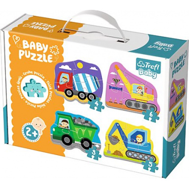 TREFL Baby puzzle Vozidlá na stavbe 4 v 1 (3, 4, 5 a 6 dielikov)