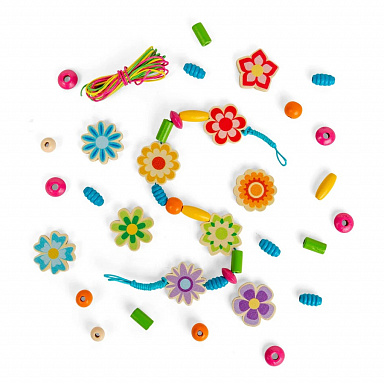 Bigjigs Toys Sada dřevěných korálků Summer Flowers
