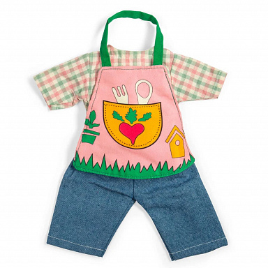 Bigjigs Toys Zahradnické kalhoty s kostkovanou košilí pro panenku 34 cm
