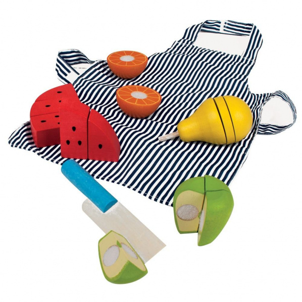 Bigjigs Toys – Drevené krájacie ovocie s látkovou zásterou Bigjigs Toys – Drevené krájacie ovocie s látkovou zásterou