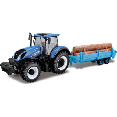 Bburago 1:32 Farm Traktor New Holland s vlečkou na drevo