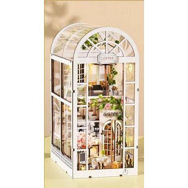 2Kids Toys 3D skládačka Zarážka na knihy Miniatura domečku Kavárna Bílá zahrada