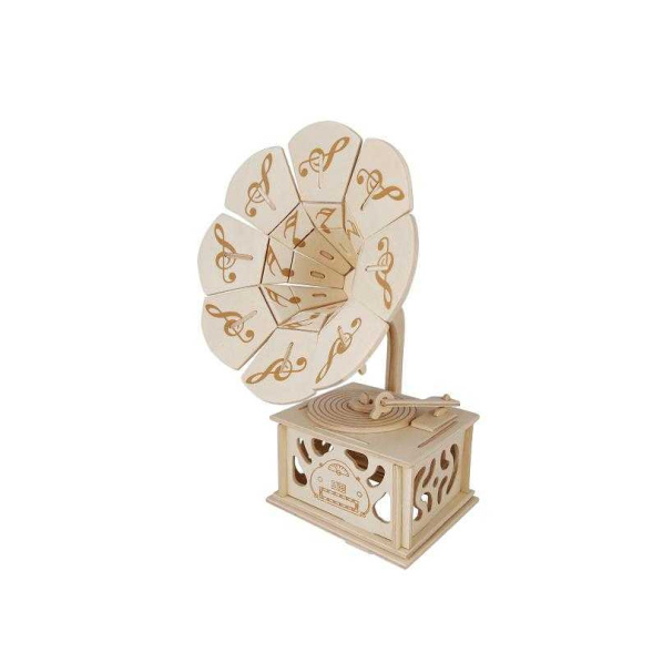 Woodcraft Dřevěné 3D puzzle gramofón Woodcraft Dřevěné 3D puzzle gramofón